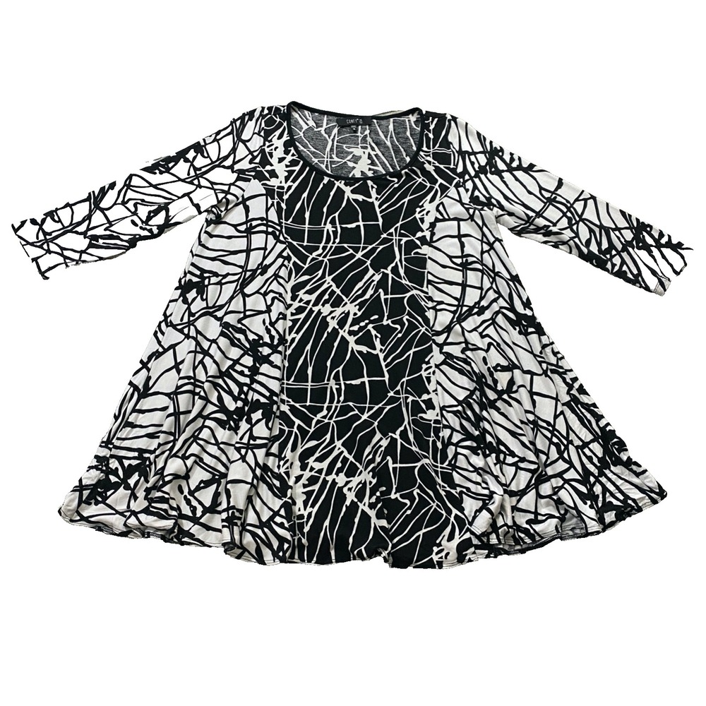 Comfy USA Womens S Art to Wear AOP Graffiti Flare‎ Tunic Blouse 3/4 Sleeve Artsy